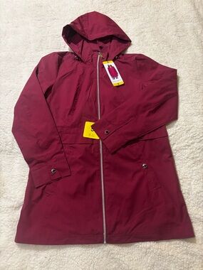 Women’s Hooded Long Rain Jacket - Burgundy0411